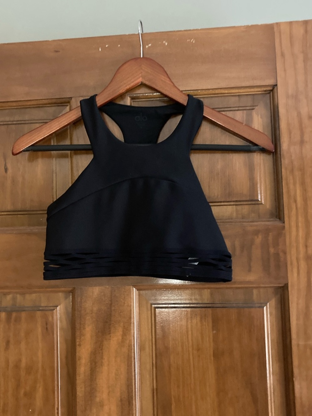 ALO Yoga Black High-Neck Strappy Sports Bra
